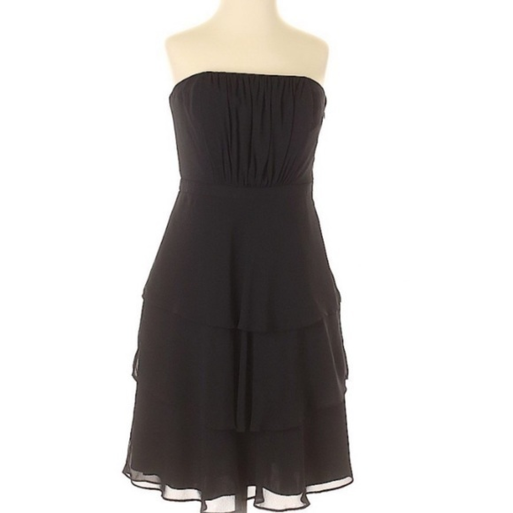 WHBM 2 black strapless retro layered full skirt party cocktail dress